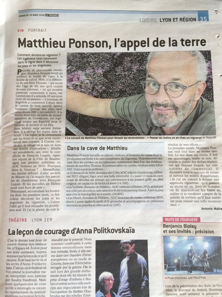 Restaurant THOMAS - Le Progres : Matthieu Ponson l'appel de la terre